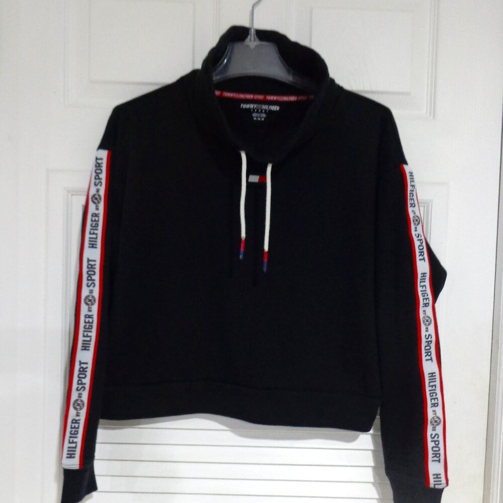 TOMMY HILFIGER Sports Cropped Black Sweater Long Sleeves Women's size M